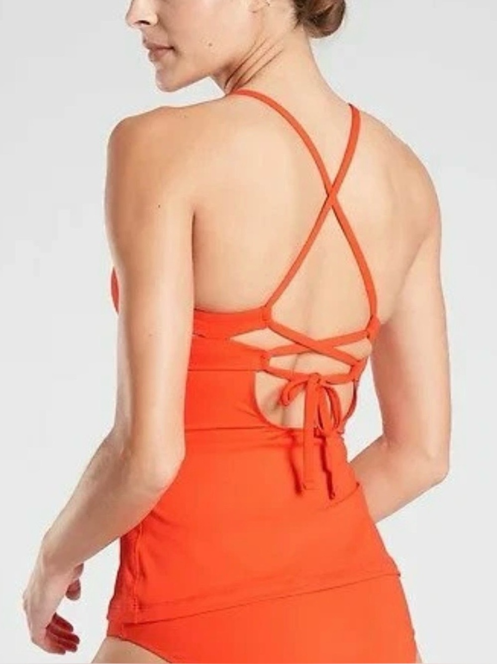 Athleta A-C Triangle Strappy Orange Swim Tankini Top Size XS New